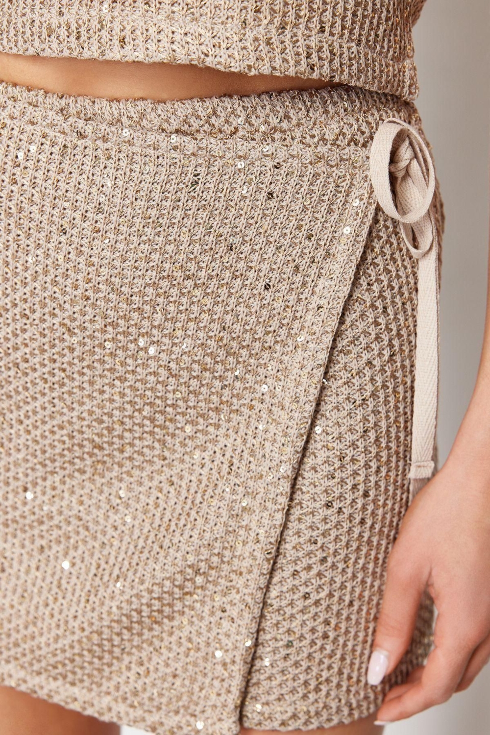 Moda Bodycon Düz Desen Gündüz Gece Mini Boy Mini Parlak Payet İşlemeli Triko Etek