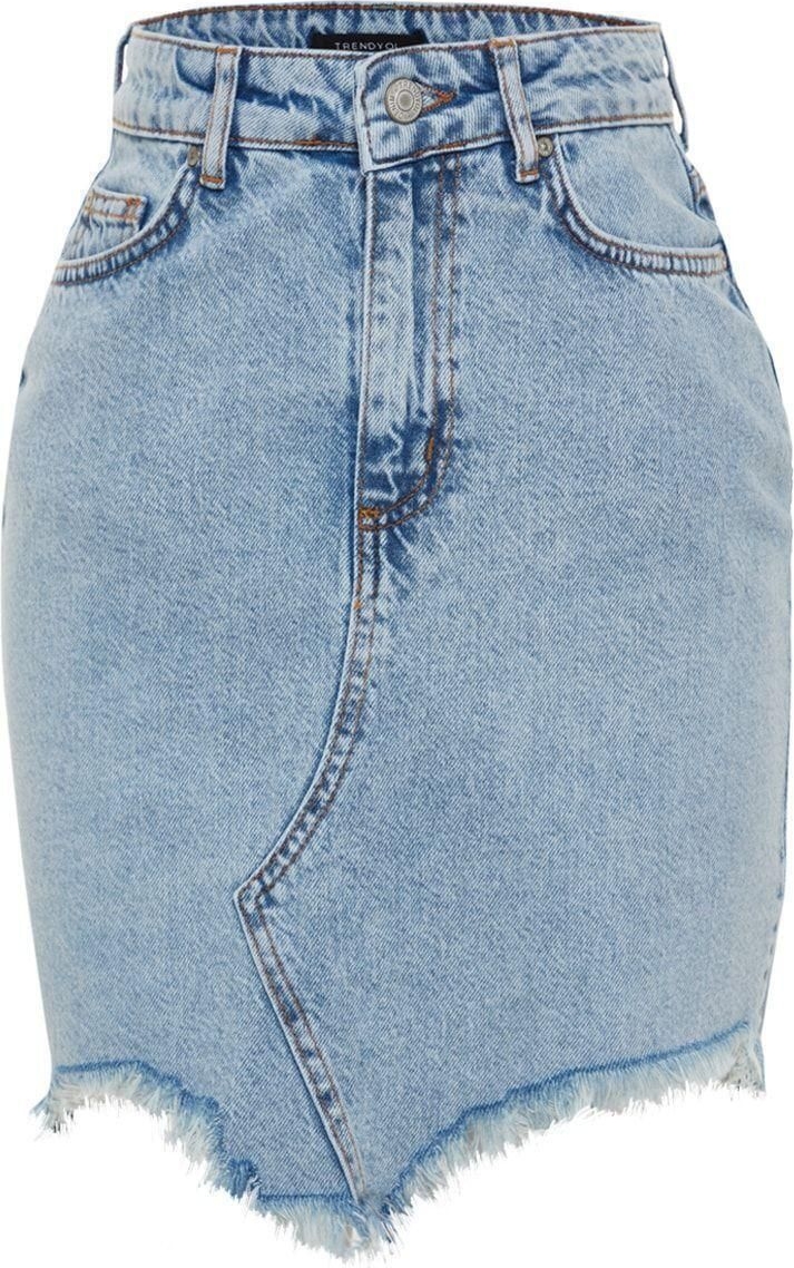 Moda Regular Düz Desen Günlük Mini Boy Yırtıklı Denim Etek