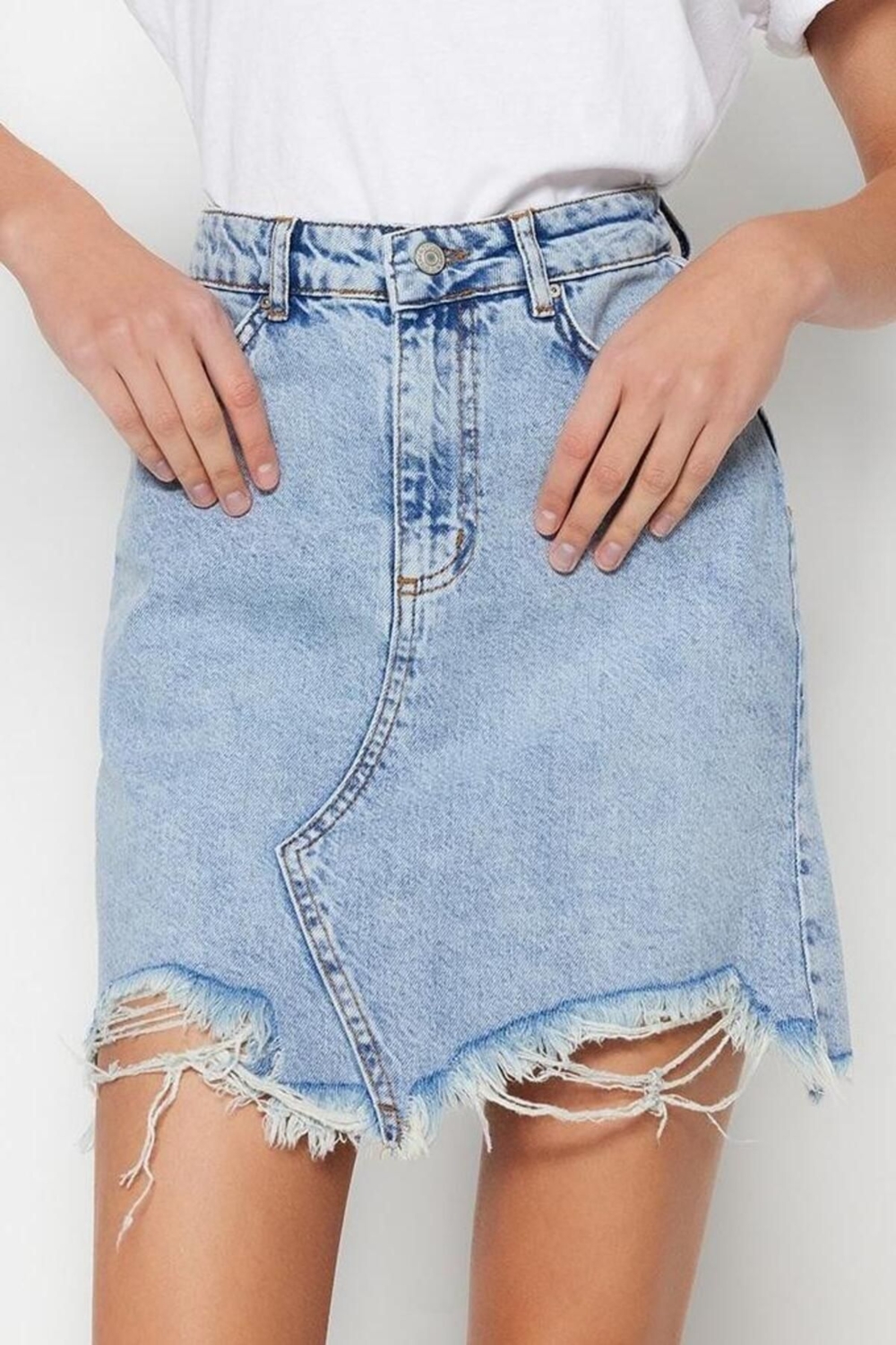 Moda Regular Düz Desen Günlük Mini Boy Yırtıklı Denim Etek