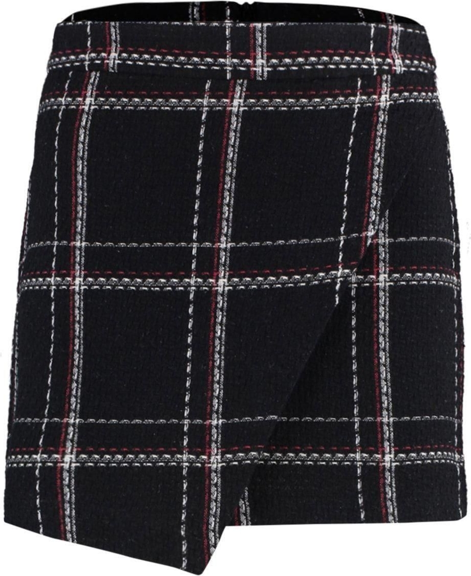 Moda Slim Fit Ekose Desen Şık Gece Mini Boy Kareli Tüvit Kumaş Kruvaze Mini Boy Dokuma Etek