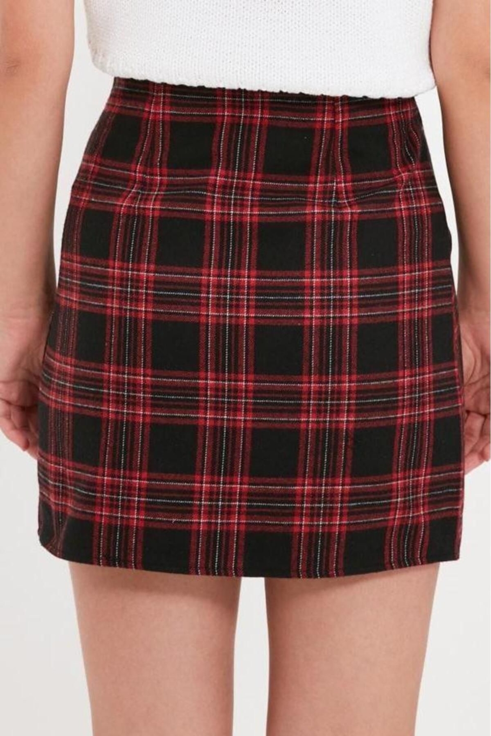 Moda Anvelop Ekose Desen Günlük Mini Boy Kruvaze Ekose Desenli Mini Dokuma Etek