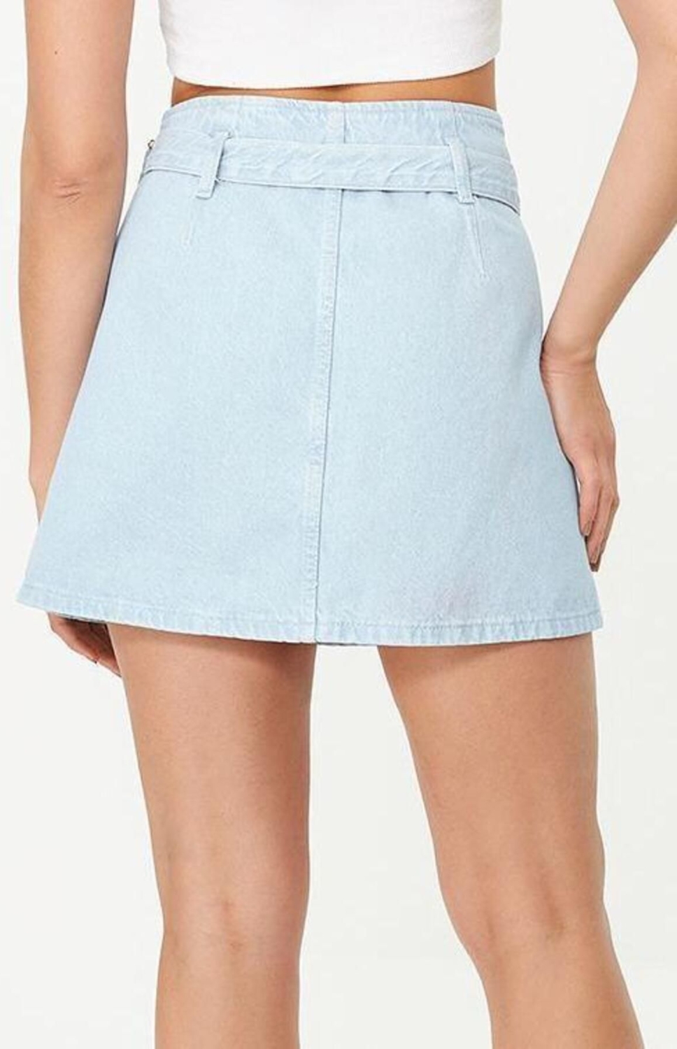 Moda Anvelop Düz Desen Günlük Mini Boy Toka Detaylı Anvelop Yüksek Bel Mini Denim Etek