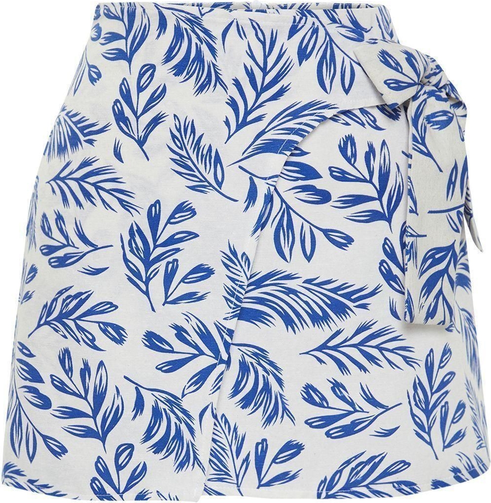 Moda Regular Çiçekli Desen Günlük Mini Boy Desenli Bağlama Detaylı Kruvaze Mini Boy Dokuma Etek