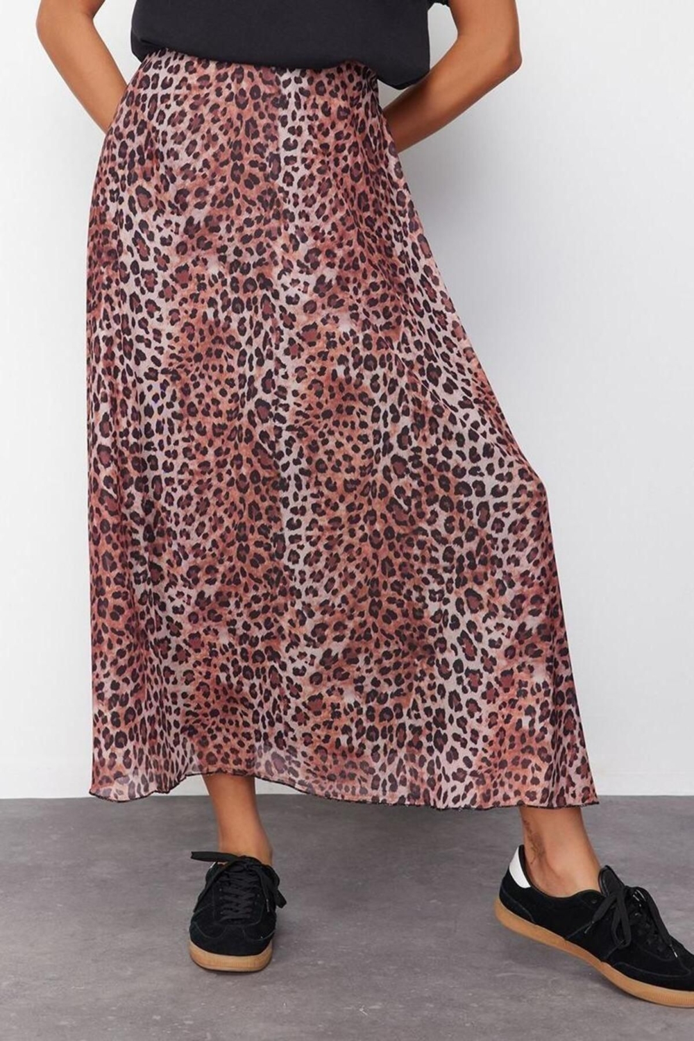 Moda Regular Çiçekli Desen Günlük Midi Boy A-Line Maxi Örme Etek