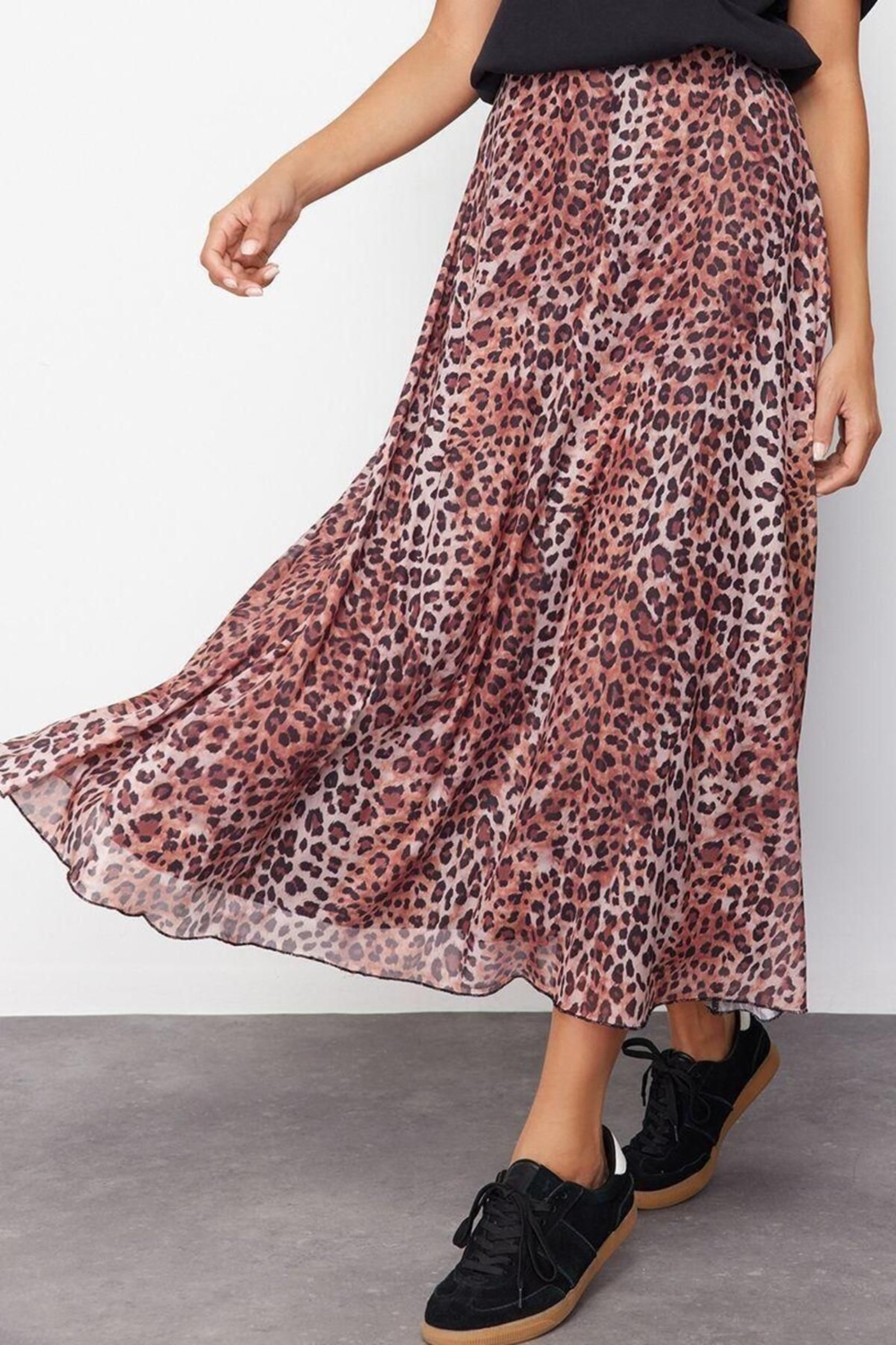 Moda Regular Çiçekli Desen Günlük Midi Boy A-Line Maxi Örme Etek