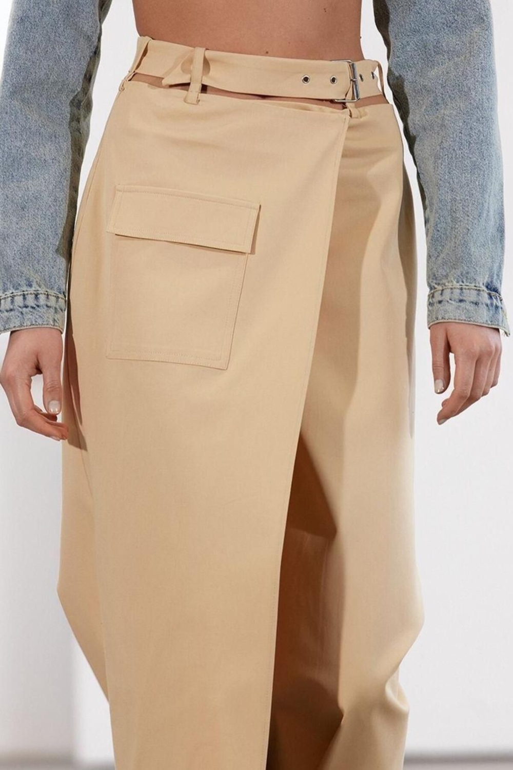 Moda Regular Şık Gece Midi Boy Limited Edition Cut Out Detaylı Pamuklu Midi Column Dokuma Etek