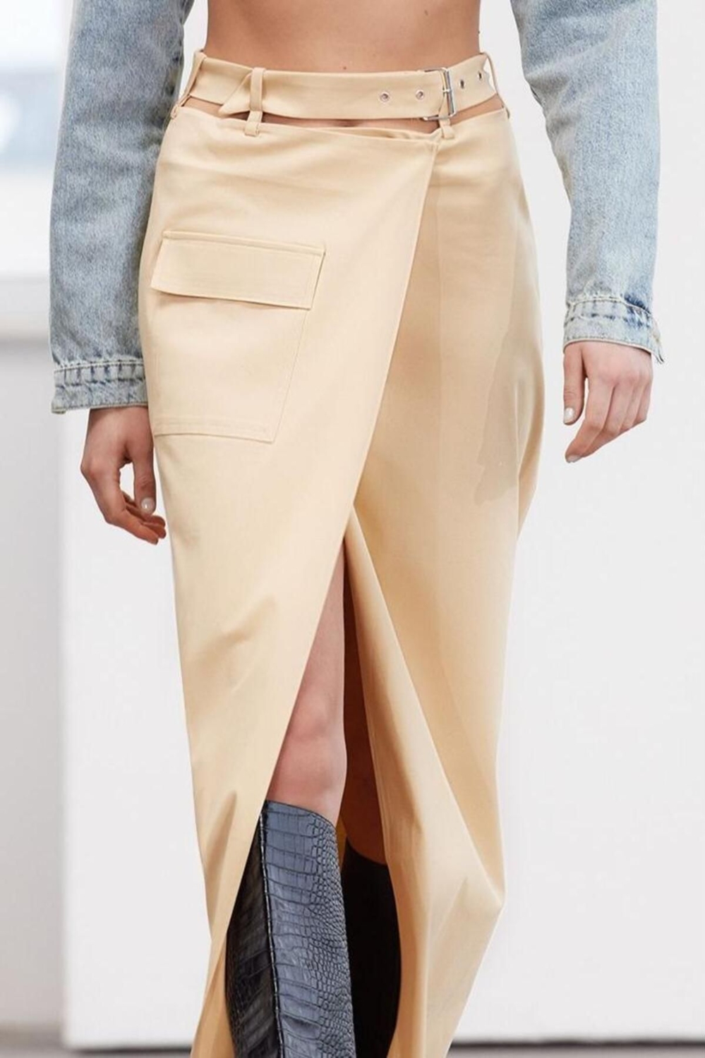Moda Regular Şık Gece Midi Boy Limited Edition Cut Out Detaylı Pamuklu Midi Column Dokuma Etek