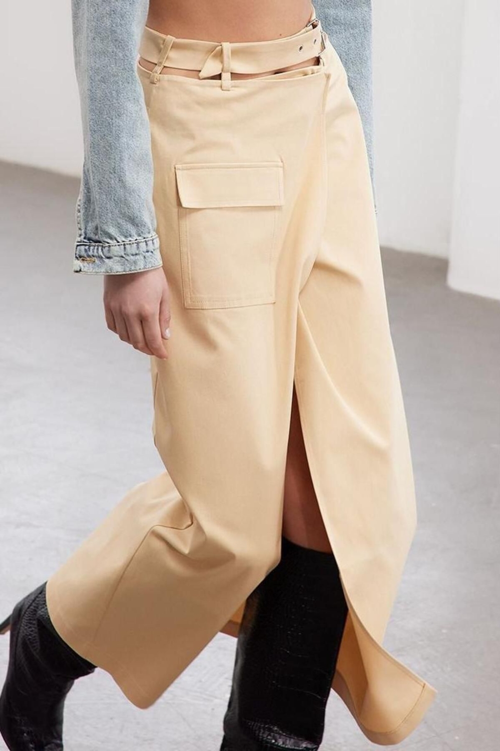 Moda Regular Şık Gece Midi Boy Limited Edition Cut Out Detaylı Pamuklu Midi Column Dokuma Etek
