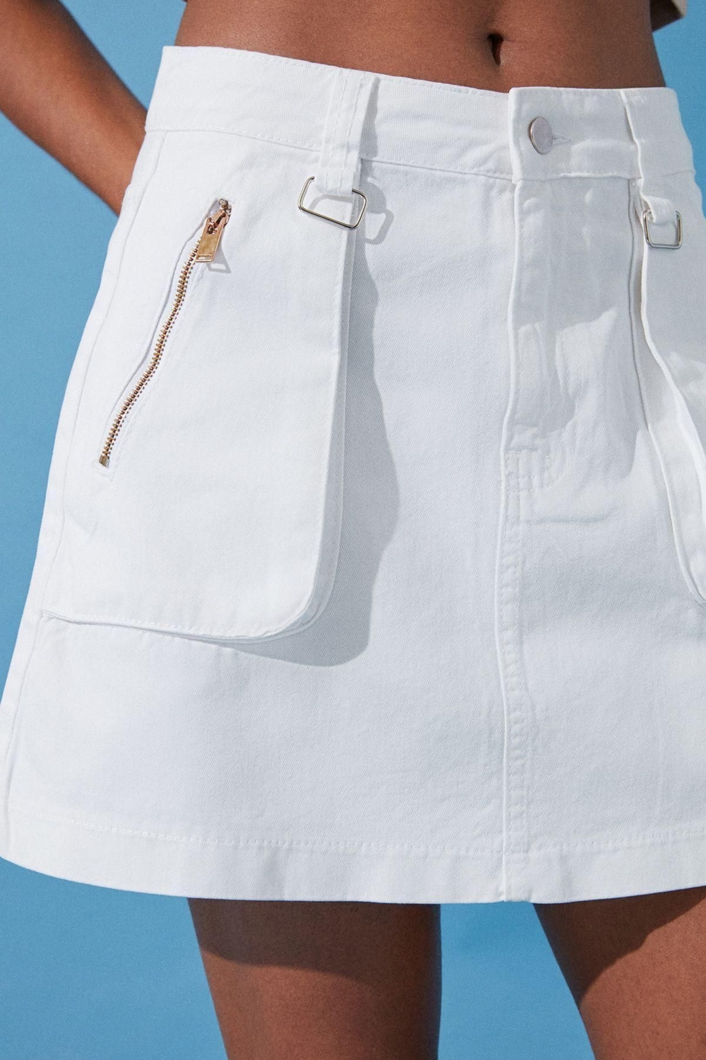 Moda Denim Düz Desen Günlük Mini Boy Fermuar Detaylı Mini Denim Etek