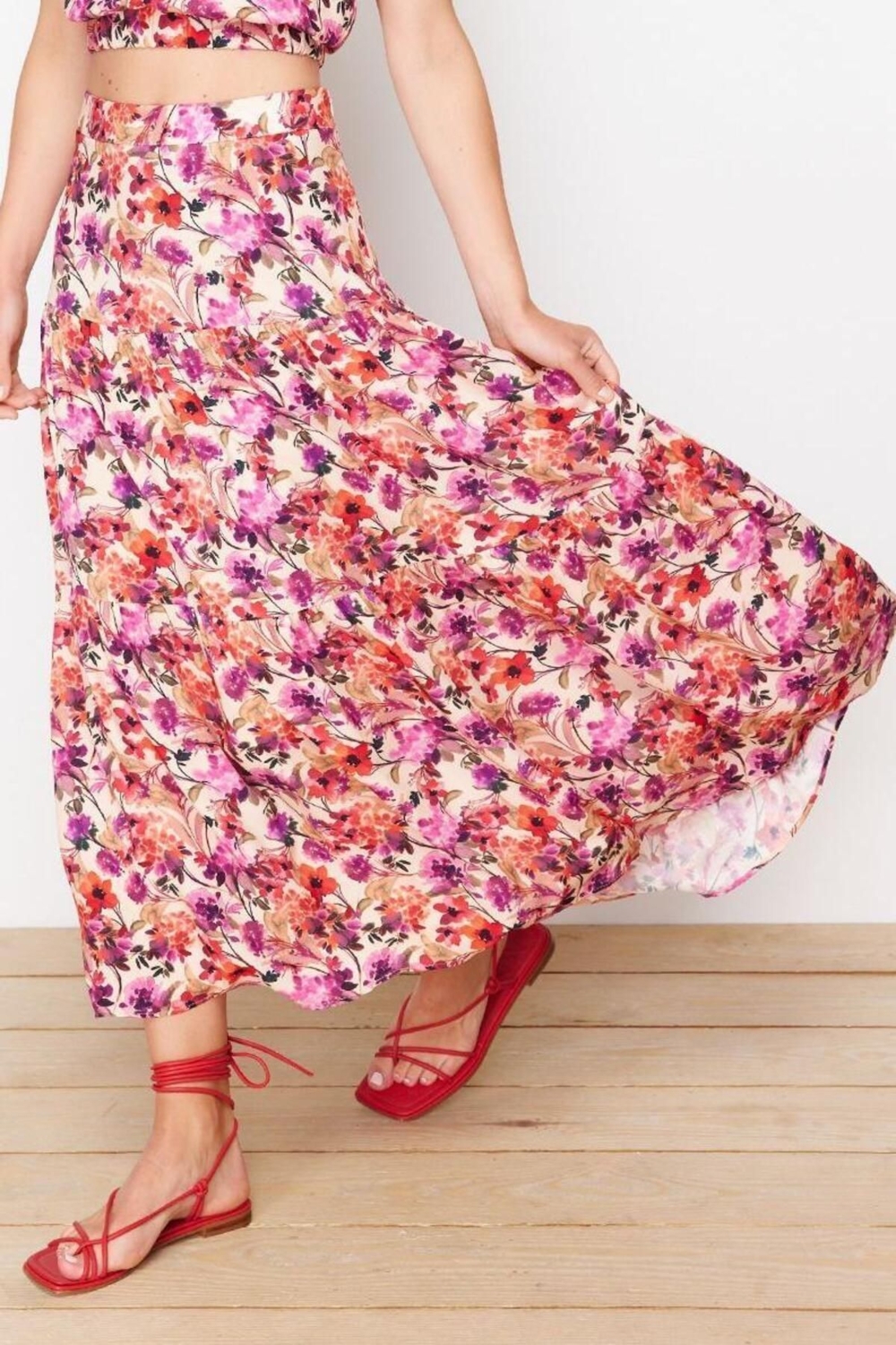 Moda Regular Çiçekli Desen Günlük Maxi Boy ViskonKumaş Maxi Boy Dokuma Etek