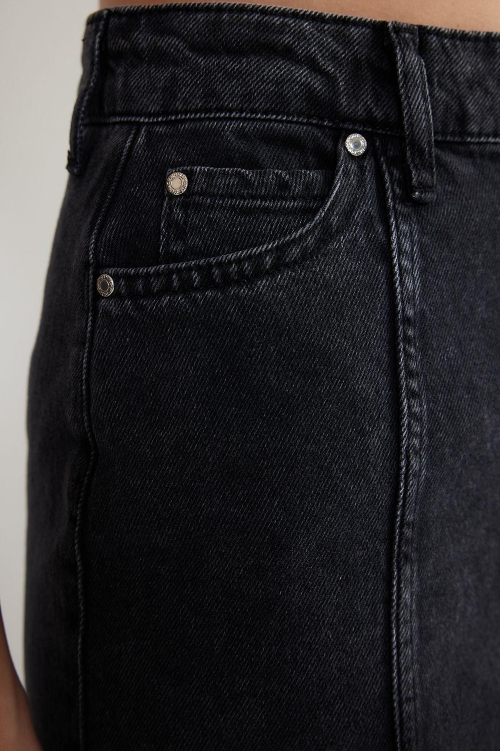 Moda Asimetrik Düz Desen Günlük Midi Boy Dikiş Detaylı Asimetrik Yüksek Bel Midi Denim Etek