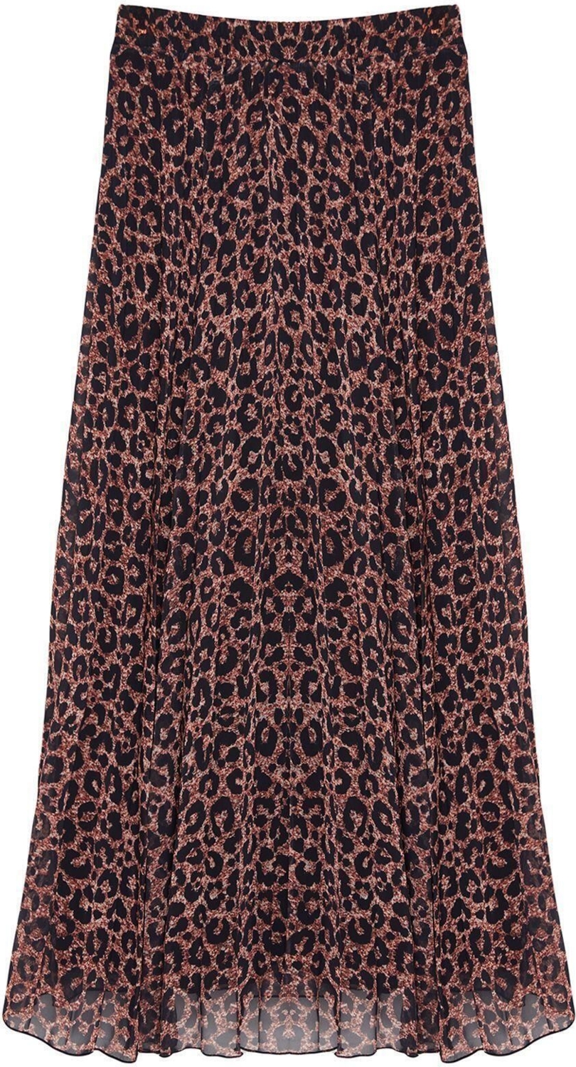 Moda Regular Baskılı Desen Günlük Maxi Boy Leopar Desenli Dokuma Etek