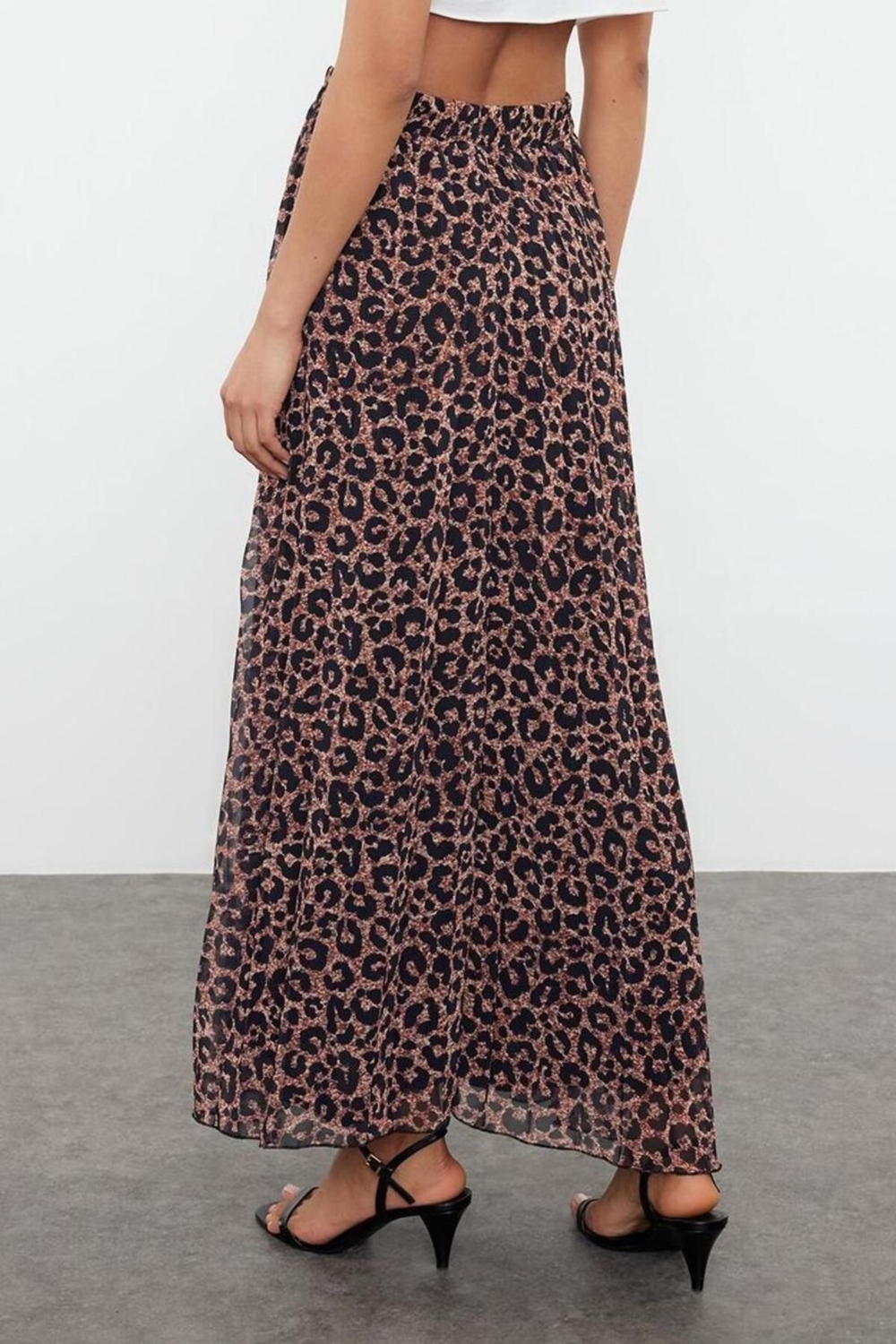 Moda Regular Baskılı Desen Günlük Maxi Boy Leopar Desenli Dokuma Etek