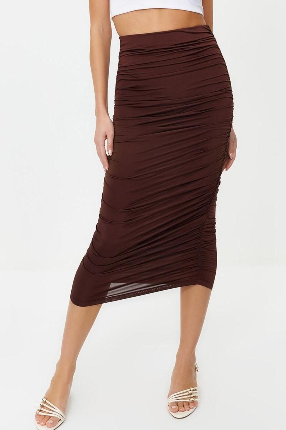 Moda Slim Fit Günlük Büzgülü Vücuda Oturan Beli Lastikli Astarlı Maxi Esnek Örme Kalem Etek