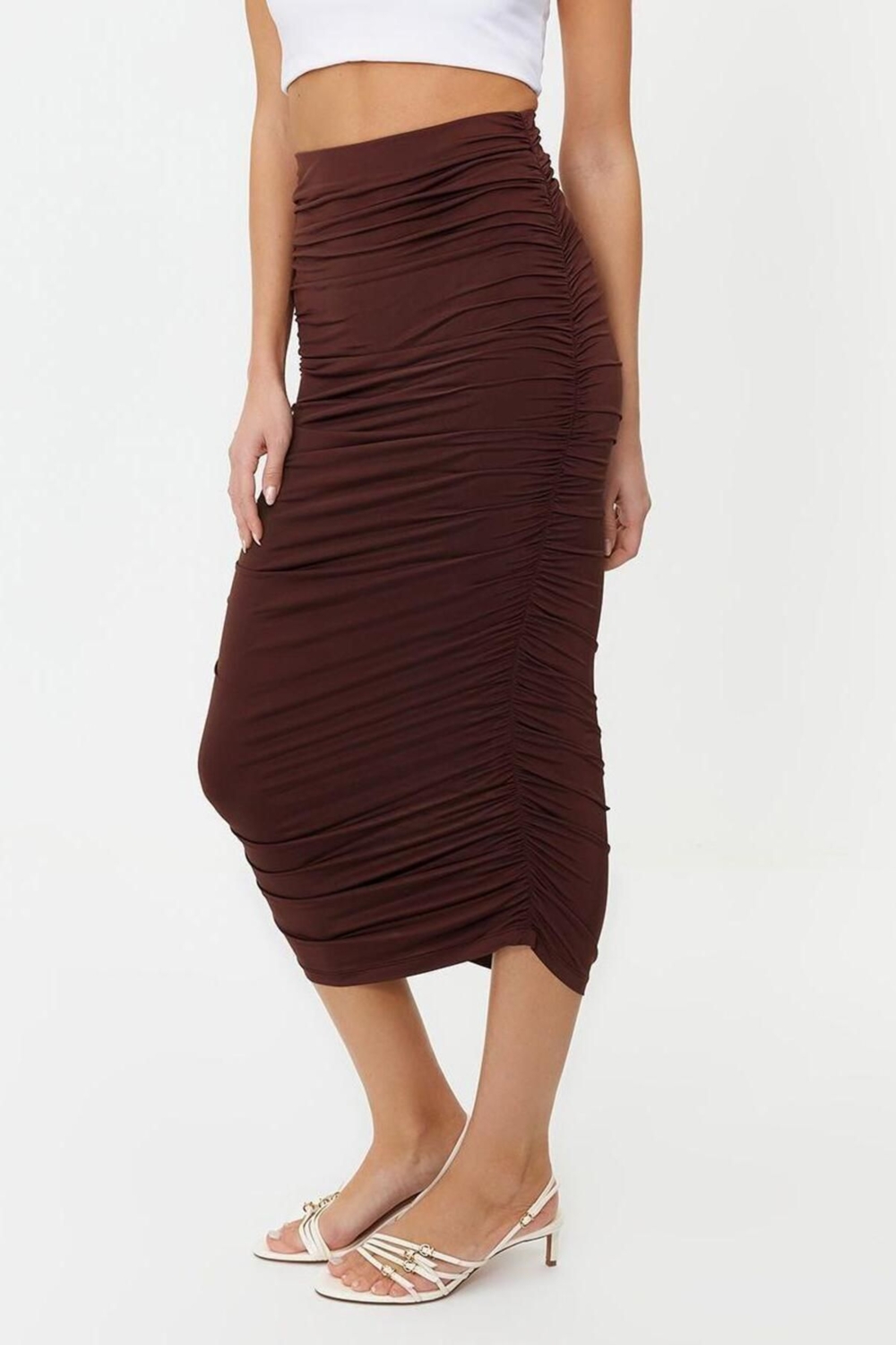 Moda Slim Fit Günlük Büzgülü Vücuda Oturan Beli Lastikli Astarlı Maxi Esnek Örme Kalem Etek