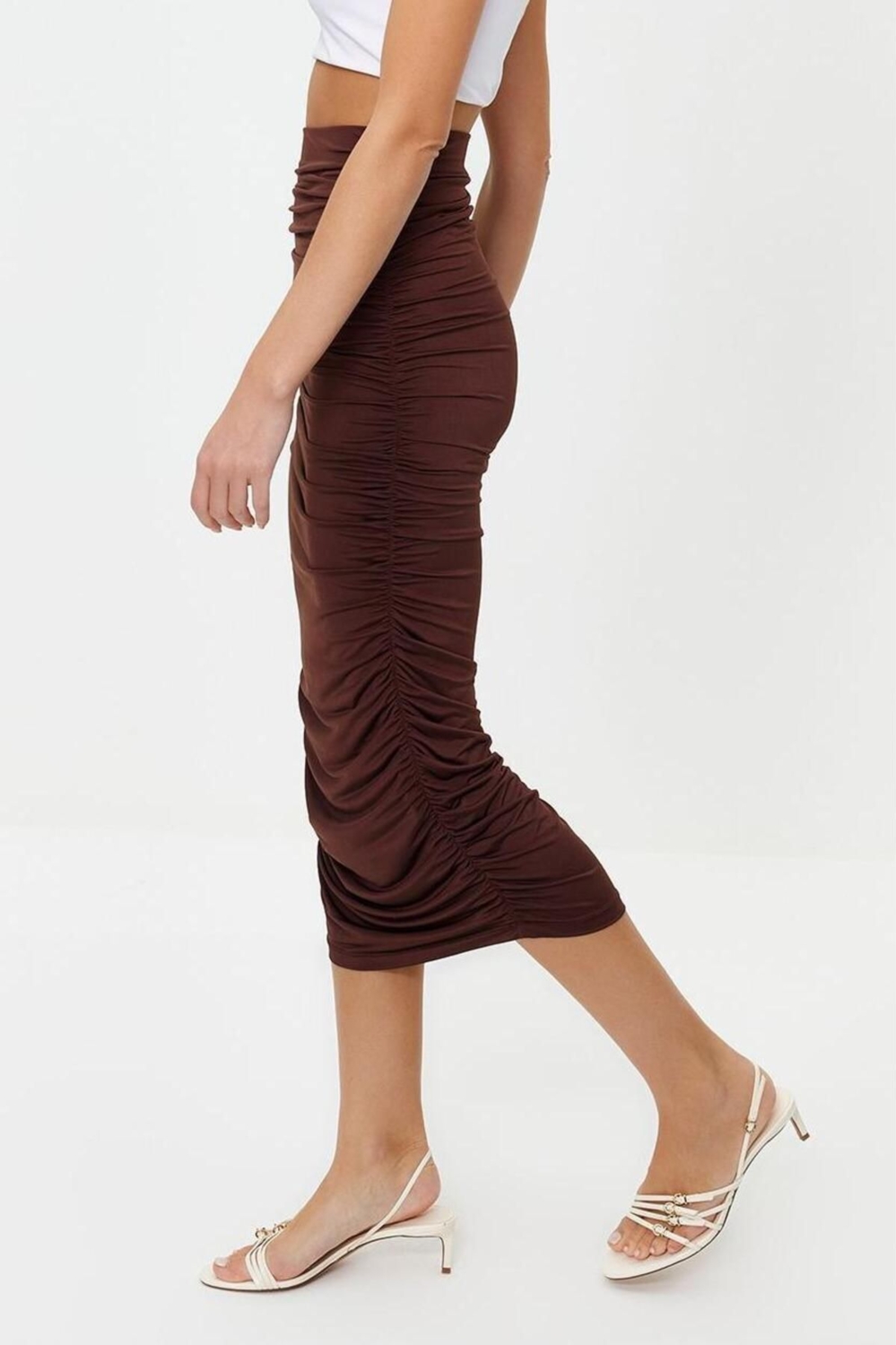 Moda Slim Fit Günlük Büzgülü Vücuda Oturan Beli Lastikli Astarlı Maxi Esnek Örme Kalem Etek
