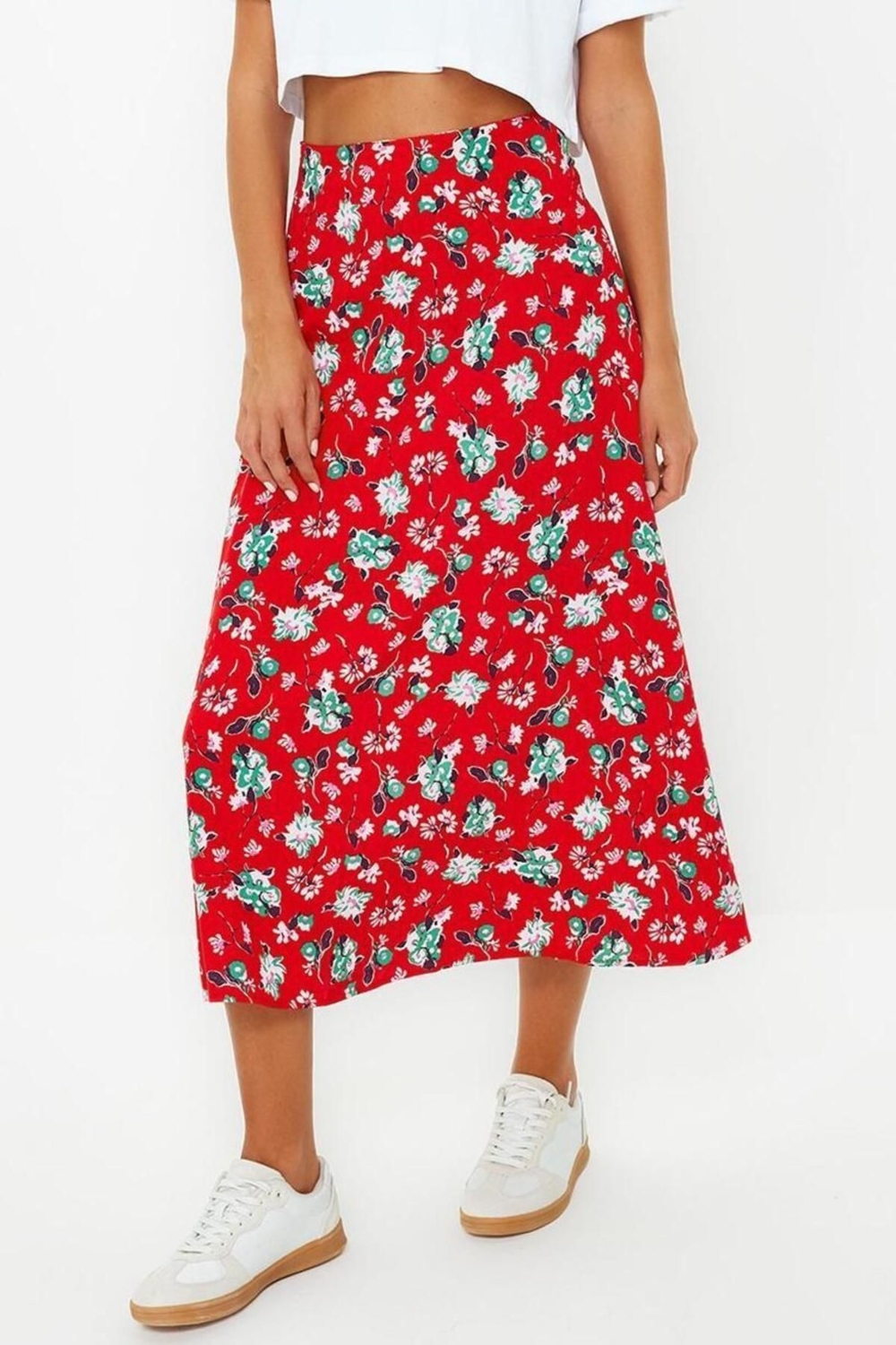 Moda Regular Retro Desen Günlük Midi Boy Viskon Kumaşlı Midi Boy Dokuma Etek