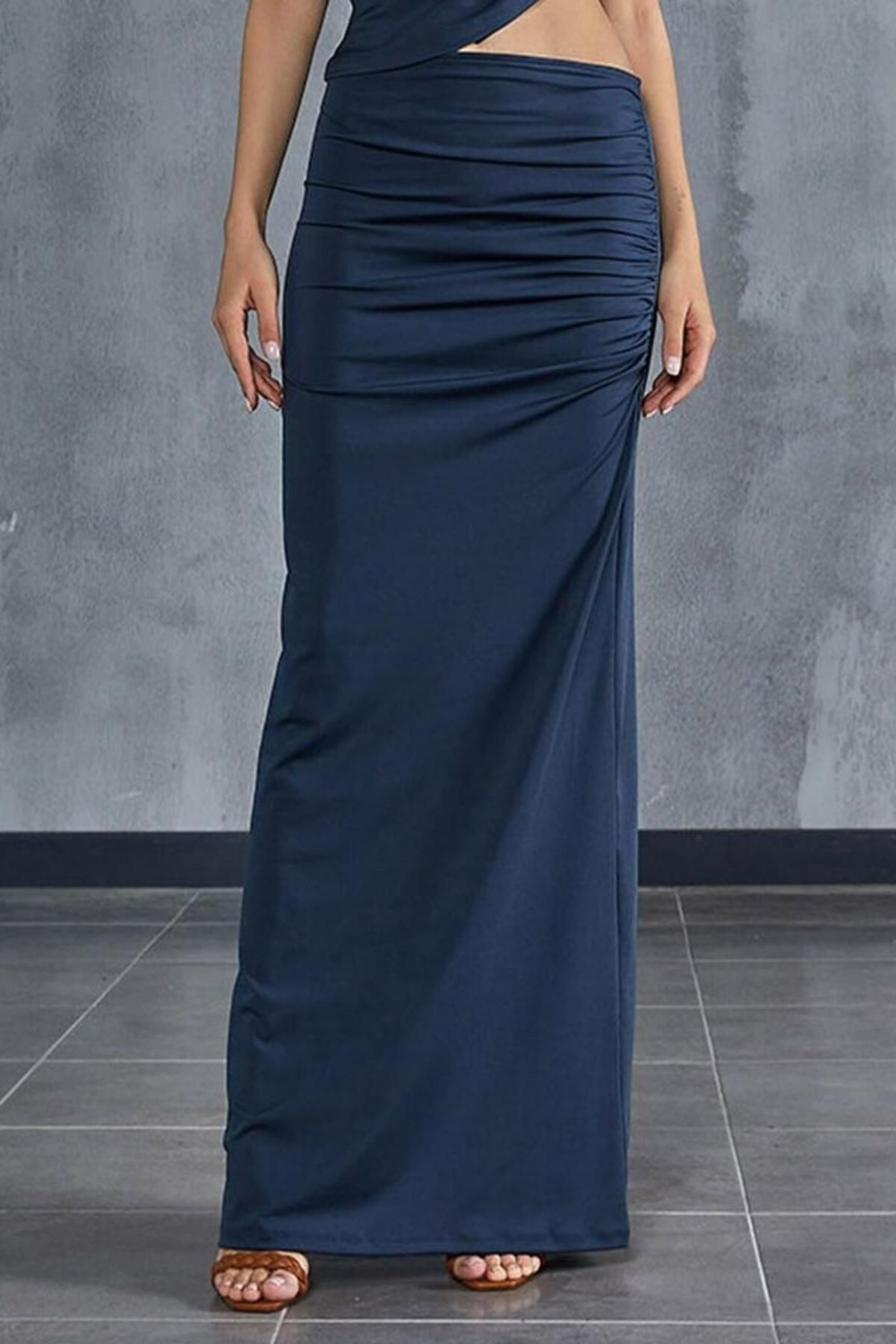 Moda Regular Düz Desen Günlük Maxi Boy Örme Etek