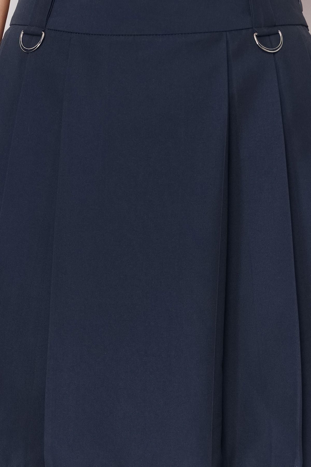 Moda Regular Düz Desen Günlük Mini Boy Pileli Toka Detaylı Mini Dokuma Etek
