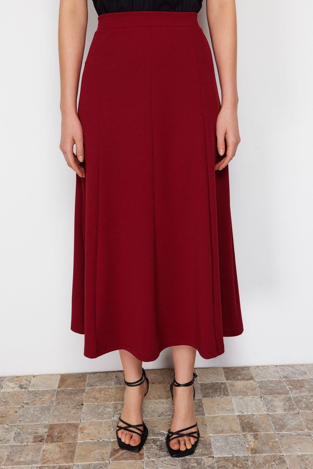 Moda Regular Düz Desen Günlük Midi Boy Kloş Maxi Esnek Örme Etek