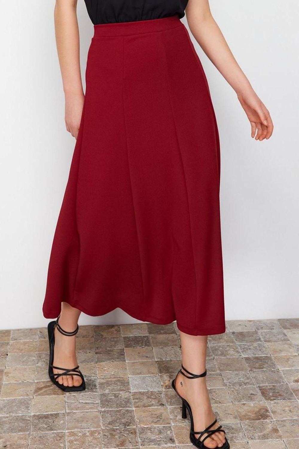 Moda Regular Düz Desen Günlük Midi Boy Kloş Maxi Esnek Örme Etek