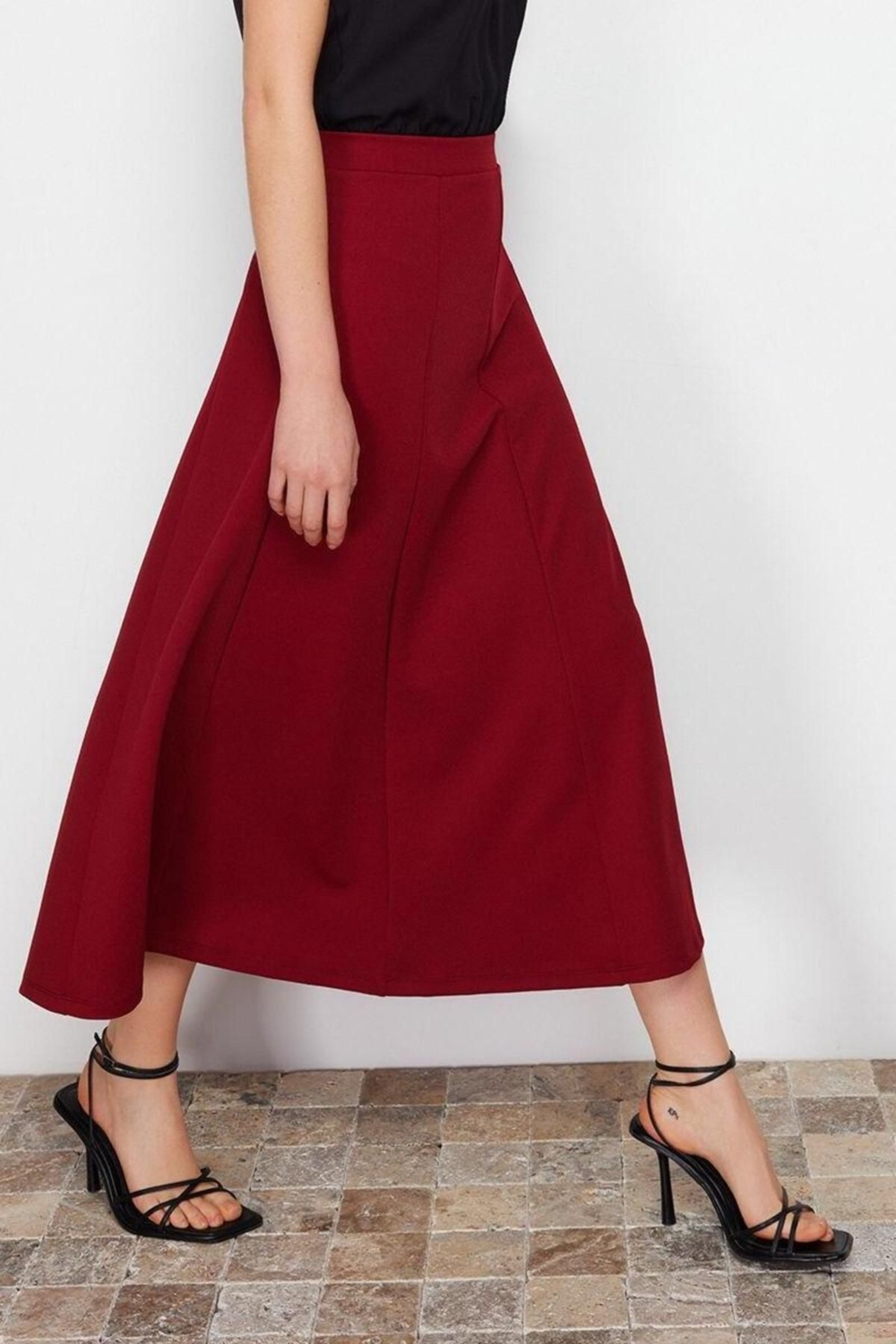 Moda Regular Düz Desen Günlük Midi Boy Kloş Maxi Esnek Örme Etek
