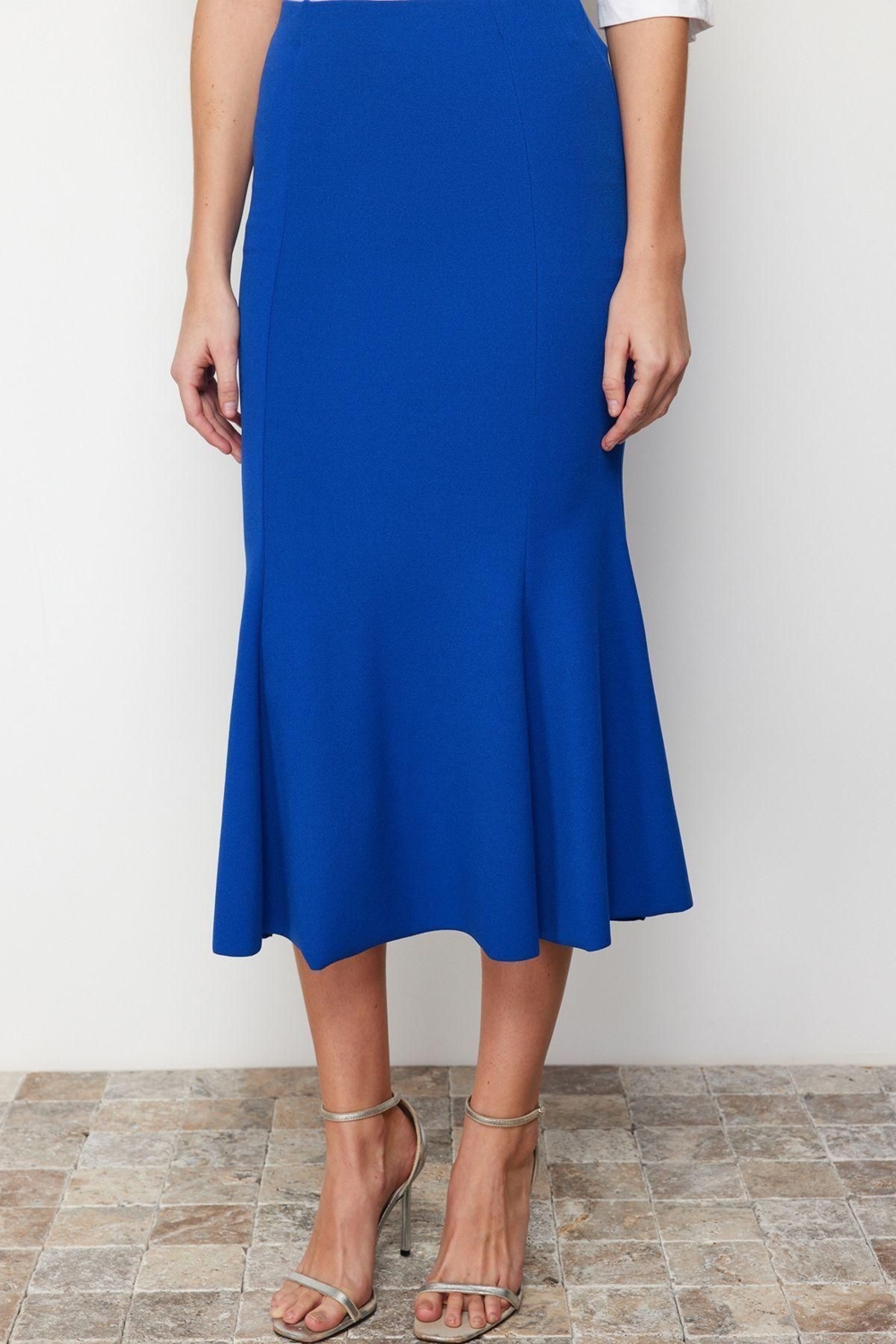 Moda Regular Düz Desen Resmi Maxi Boy Midi Pilili Esnek Örme Etek