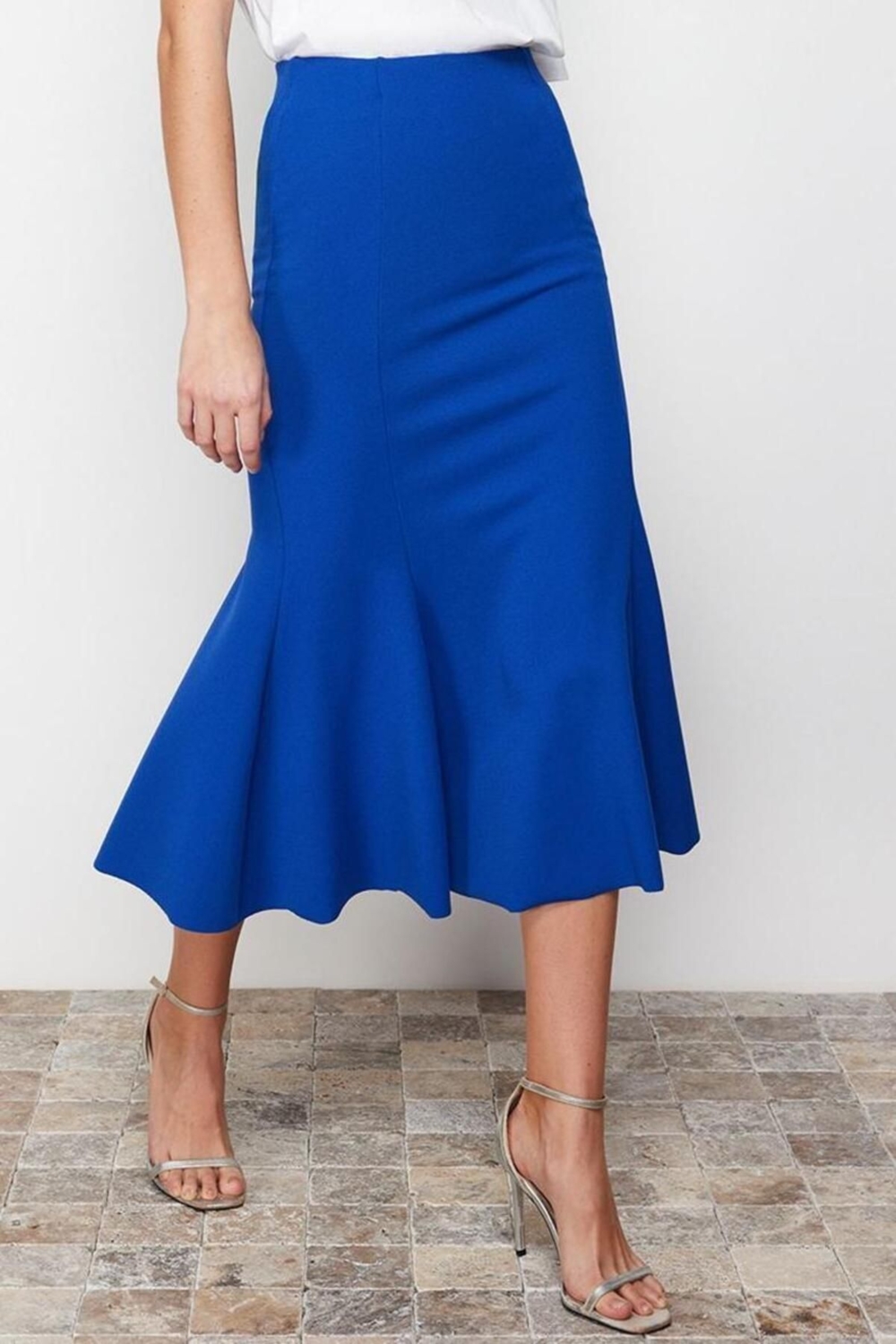 Moda Regular Düz Desen Resmi Maxi Boy Midi Pilili Esnek Örme Etek
