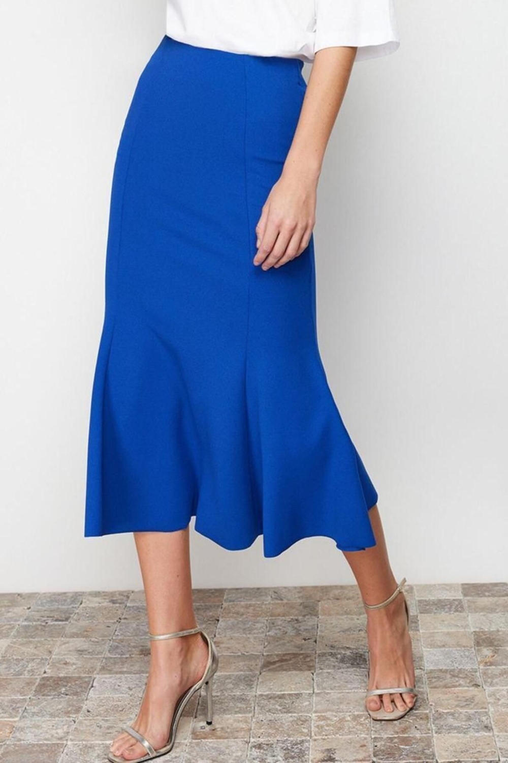 Moda Regular Düz Desen Resmi Maxi Boy Midi Pilili Esnek Örme Etek