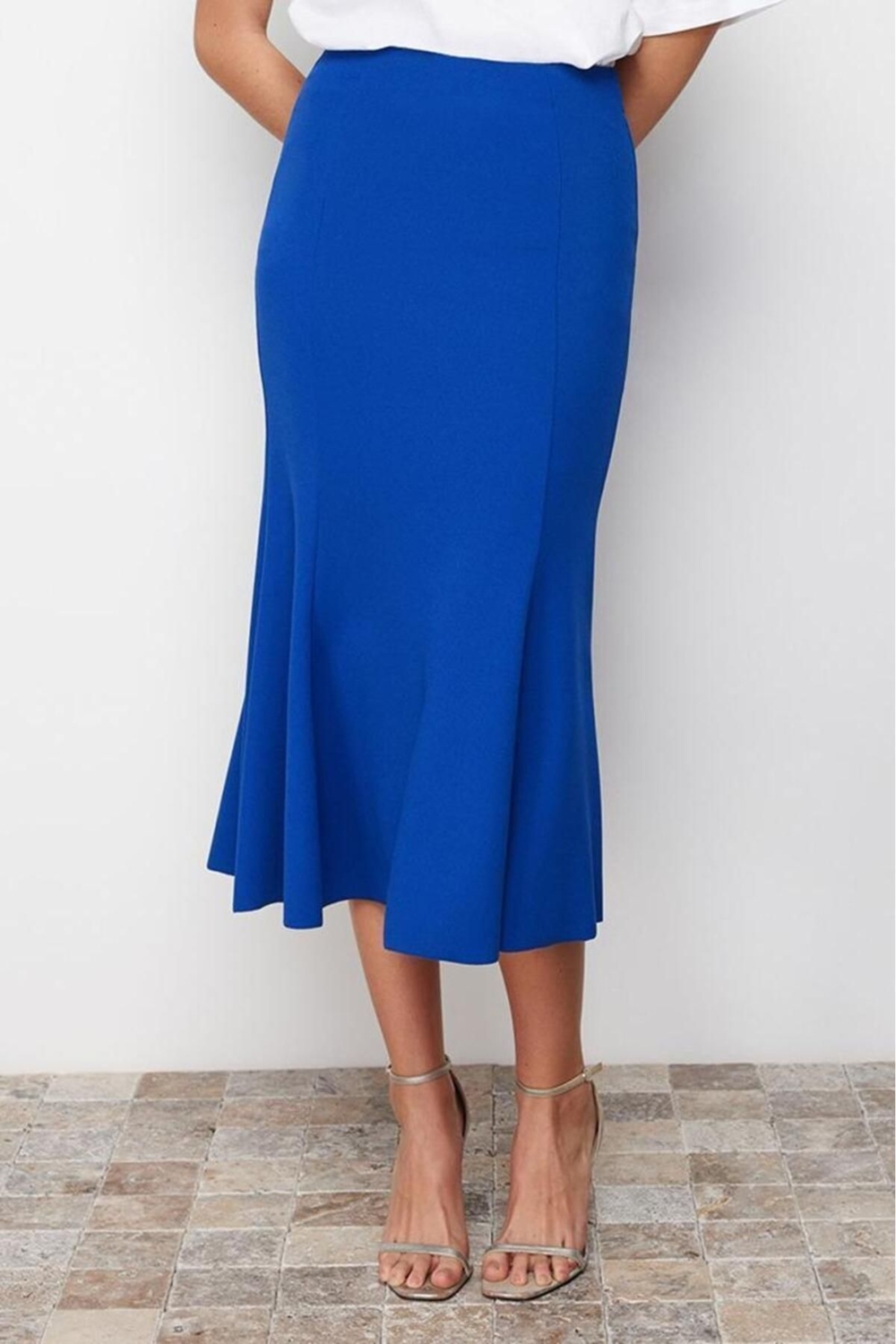 Moda Regular Düz Desen Resmi Maxi Boy Midi Pilili Esnek Örme Etek