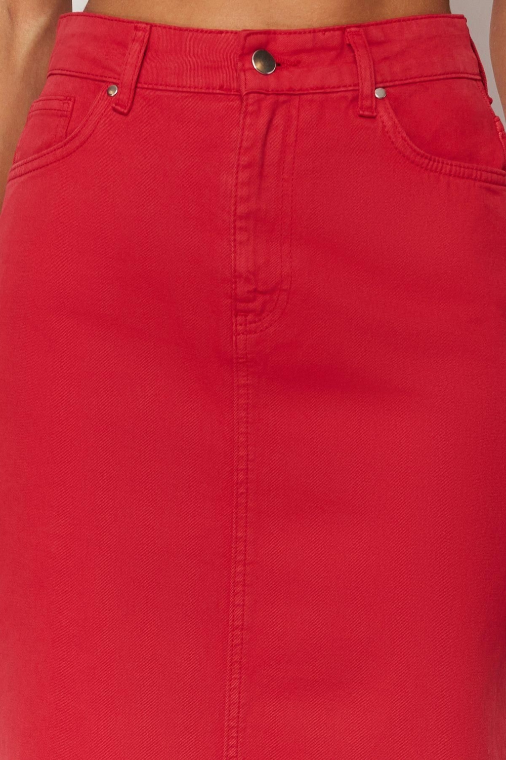 Moda Denim Düz Desen Günlük Midi Boy Yırtmaçlı Maxi Denim Etek