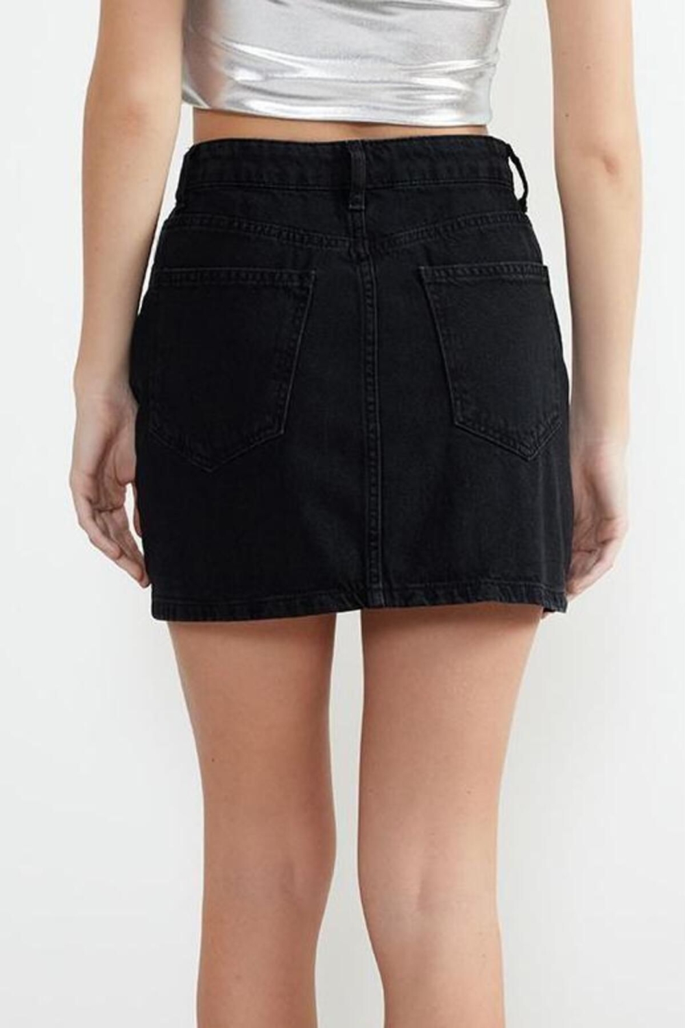 Moda Denim Düz Desen Günlük Mini Boy More Sustainable Önden Düğmeli Yüksek Bel Mini Denim Etek