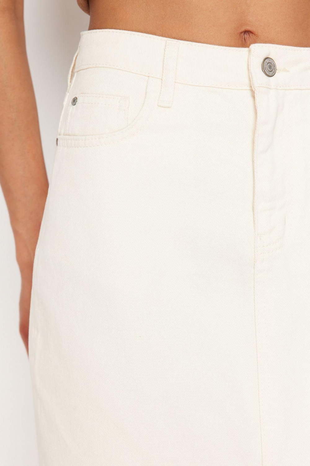 Moda Regular Düz Desen Günlük Midi Boy Gabardin Önden Yırtmaçlı Dokuma Midi Boy Etek