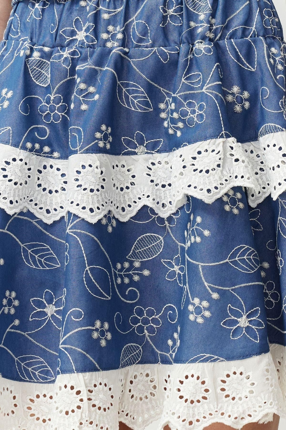 Moda Regular Çiçekli Desen Günlük Mini Boy Dantel Detaylı Fırfırlı Volanlı Mini Boy Dokuma Etek