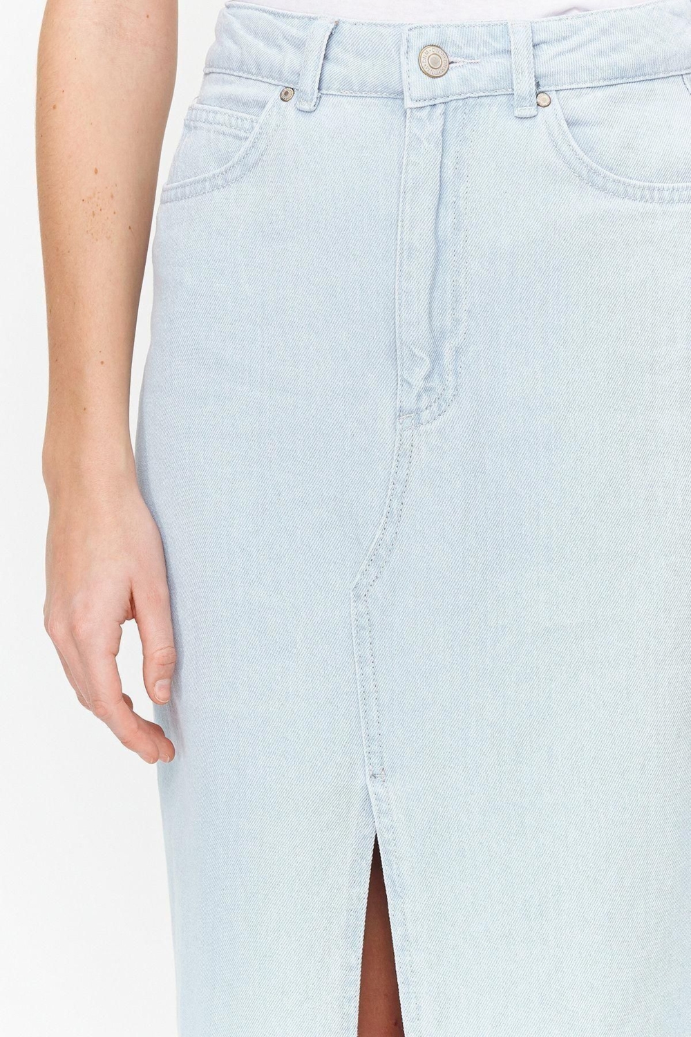 Moda Denim Düz Desen Günlük Maxi Boy Yırtmaçlı Yüksek Bel Maxi Denim Etek
