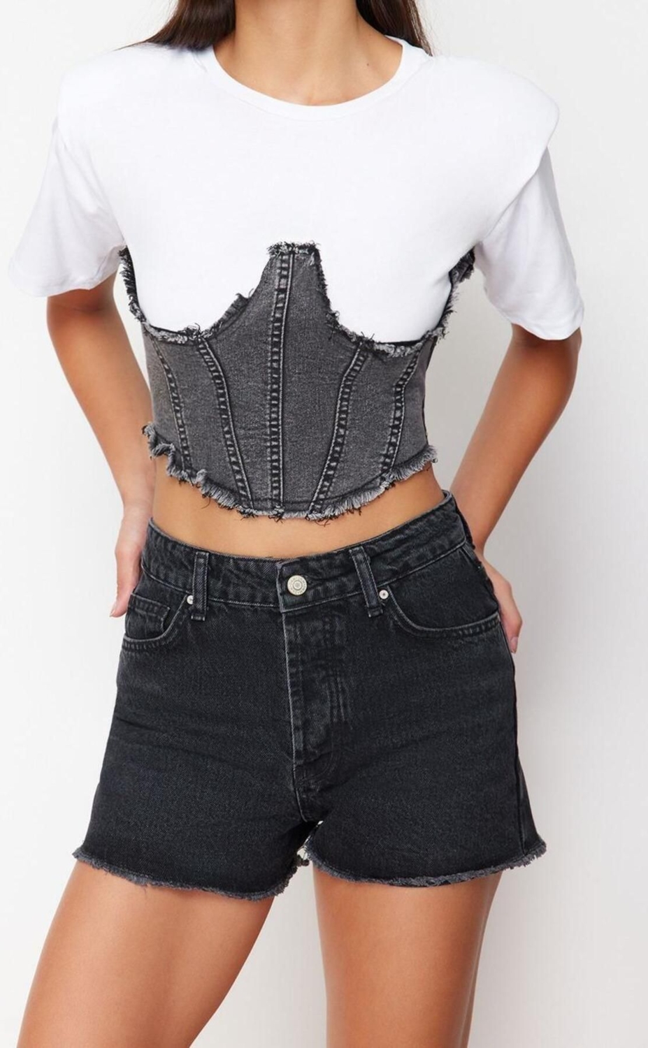 Büyük Beden Moda Denim Yüksek Bel Dar Paça Gündelik Siyah Solmayan Esnek Skinny Şort