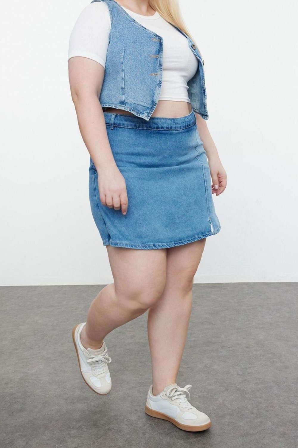 Büyük Beden Moda Denim Yüksek Bel Geniş Paça Gündelik Mavi Yırtmaçlı Şort Etek