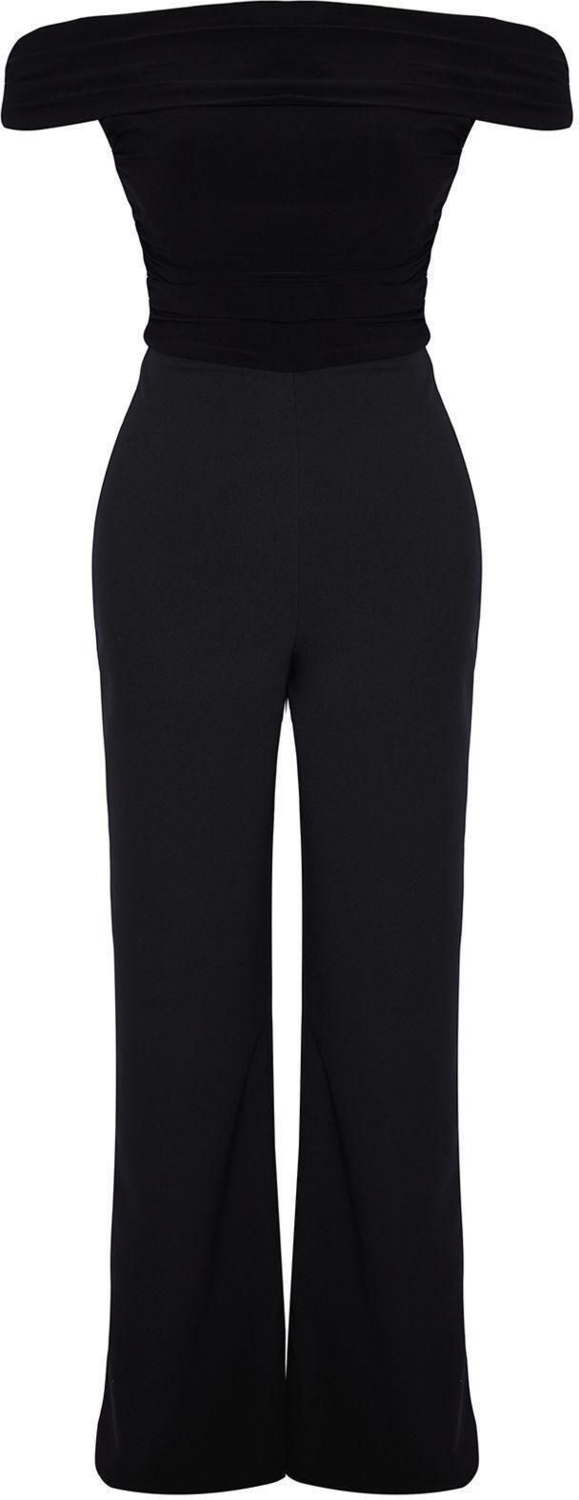 Kadın Moda Standart Kol Boru Paça Carmen Yaka Düz Desen Regular Carmen Yaka Örme Tulum
