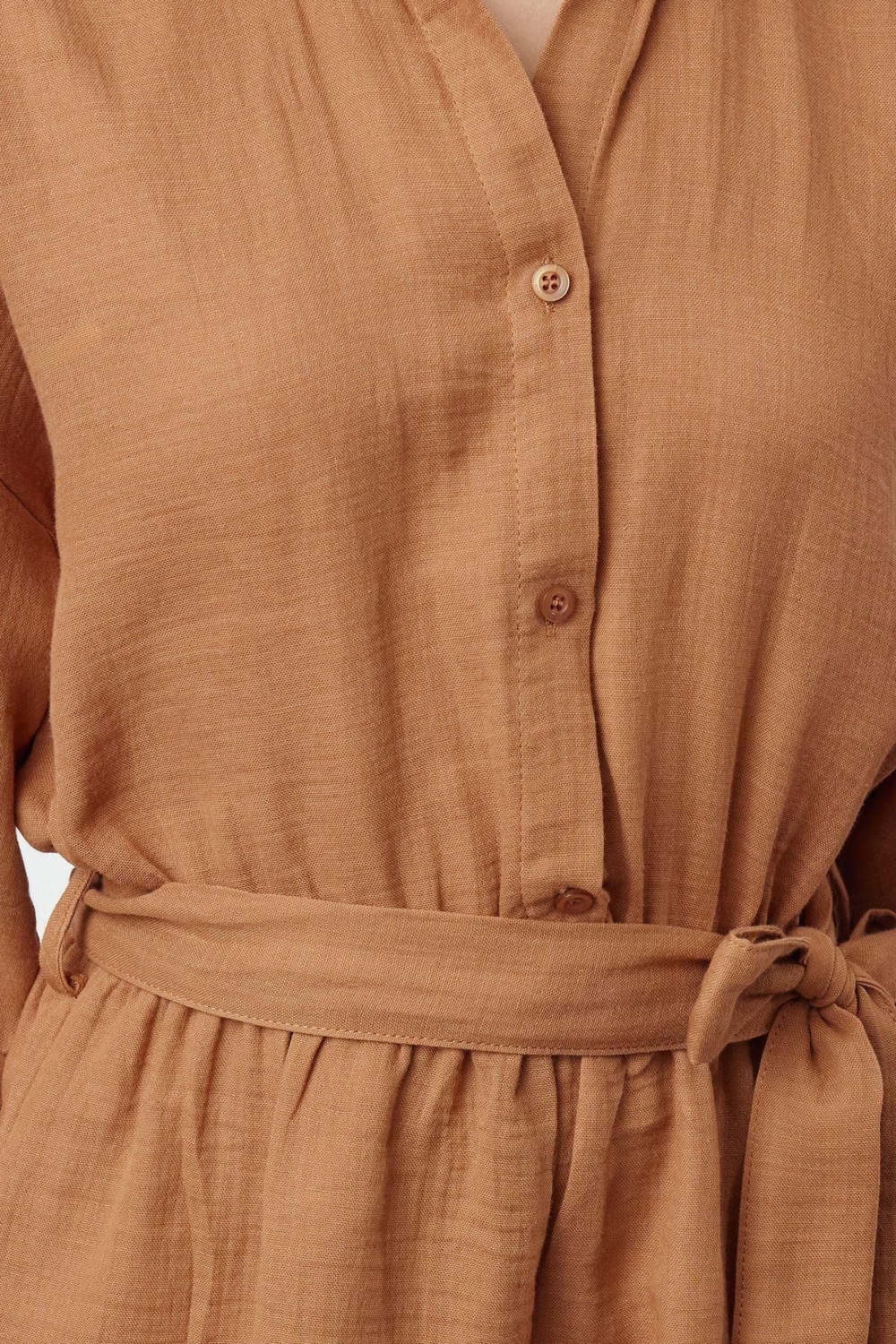 Kadın Moda Düşük Kol Geniş Paça Gömlek Yaka Düz Desen Kısa Kiremit Kuşaklı Dokuma Müslin Tulum