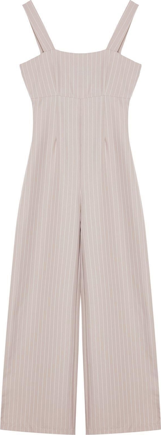 Kadın Moda Askılı Geniş Paça Kare Yaka Çizgili Desen Maxi Askılı Maxi Dokuma Tulum