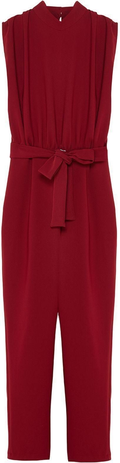 Kadın Moda Standart Kol Geniş Paça Dik Yaka Düz Desen Uzun Kolsuz Degaje Yaka Maxi Dokuma Tulum