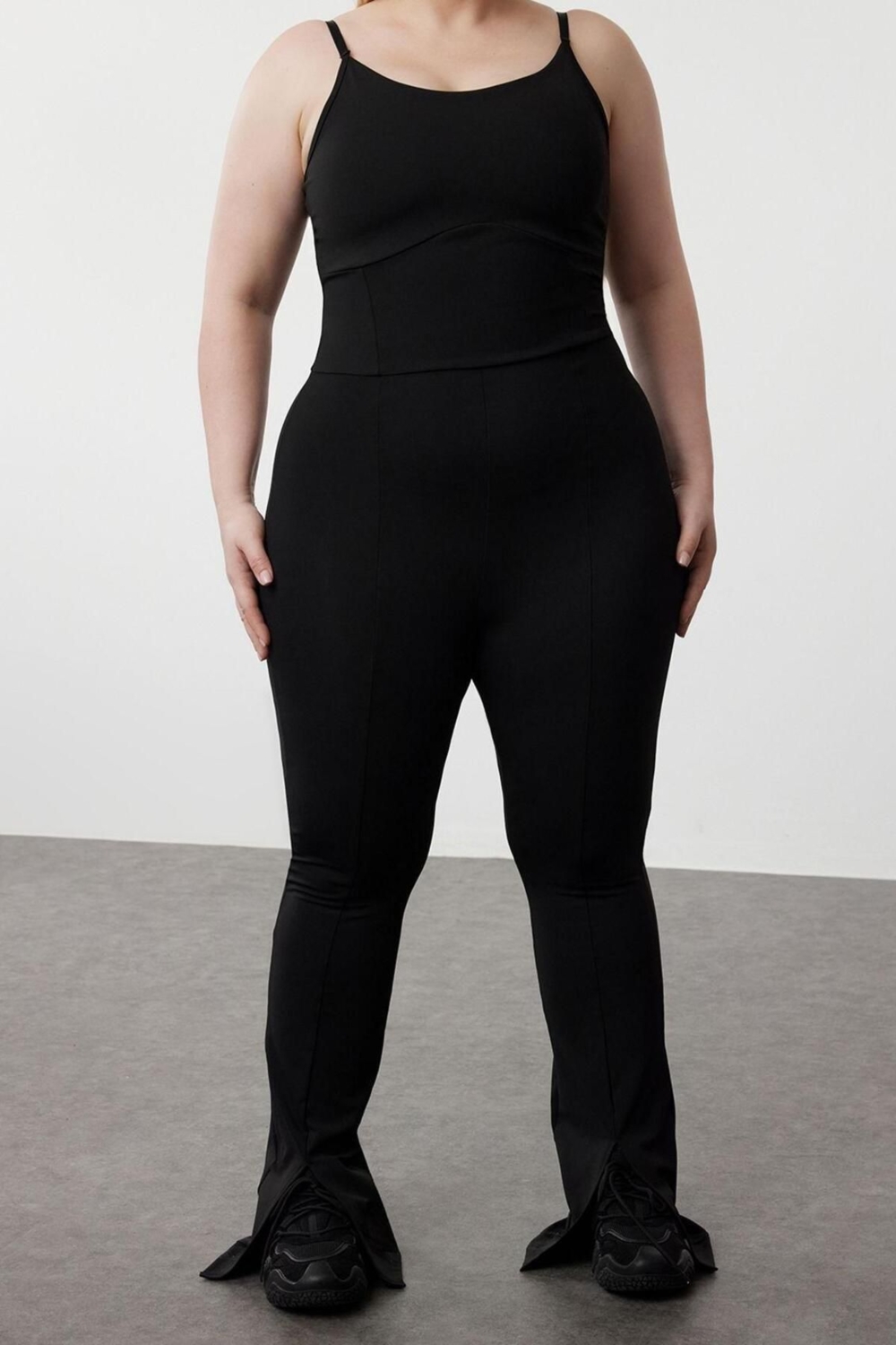 Büyük Beden Kadın Moda Standart Kol Regular U Yaka Düz Desen Regular U Yaka Scuba Örme Tulum