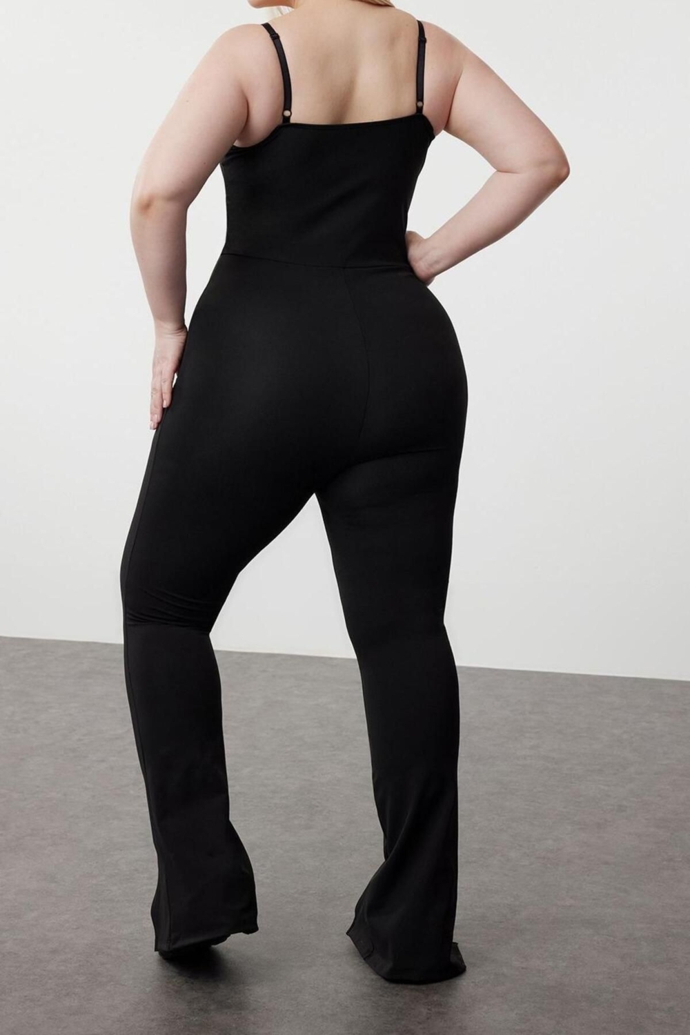 Büyük Beden Kadın Moda Standart Kol Regular U Yaka Düz Desen Regular U Yaka Scuba Örme Tulum