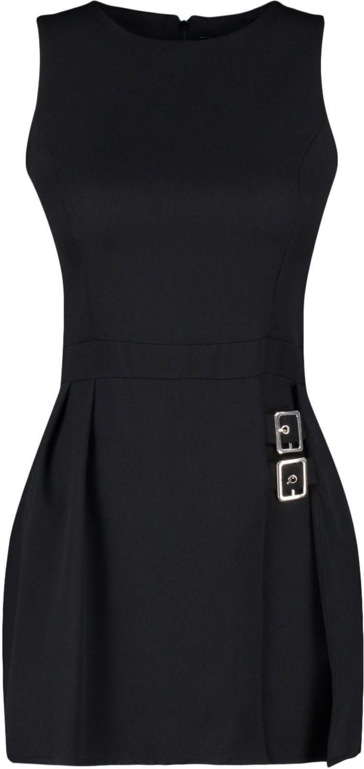 Kadın Moda Standart Kol Geniş Paça Bisiklet Yaka Kısa Mini Şort Etekli Kemer Detaylı Dokuma Tulum