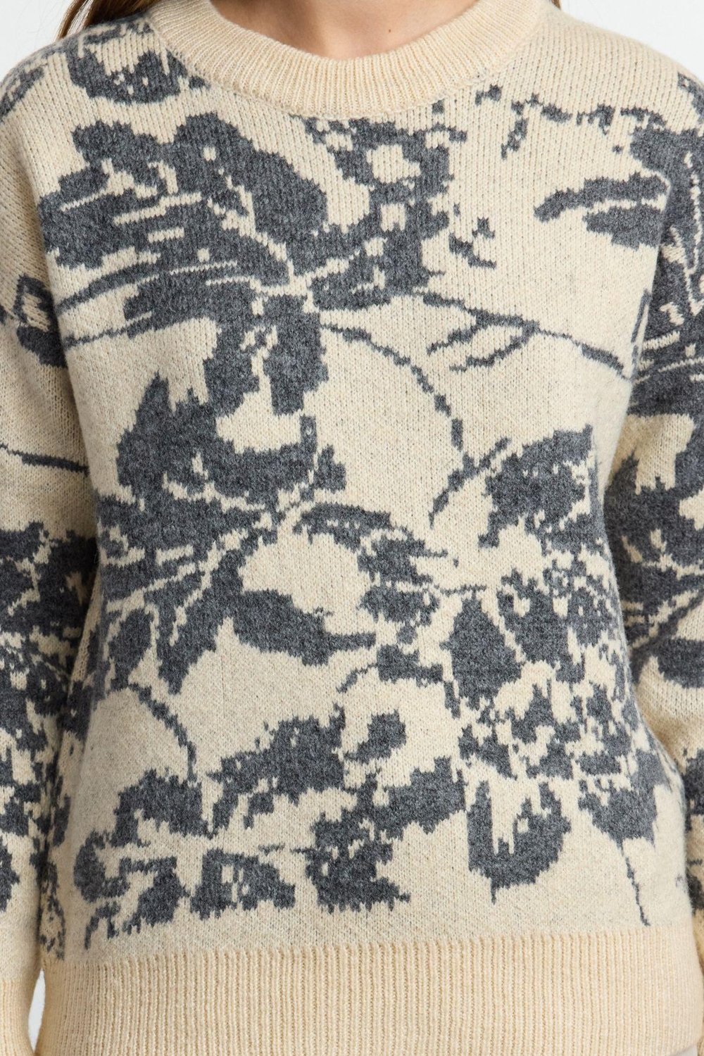 Stil Modern Kadın Regular Standart Kol Bisiklet Yaka Yumuşak Dokulu Çiçekli Triko Kazak