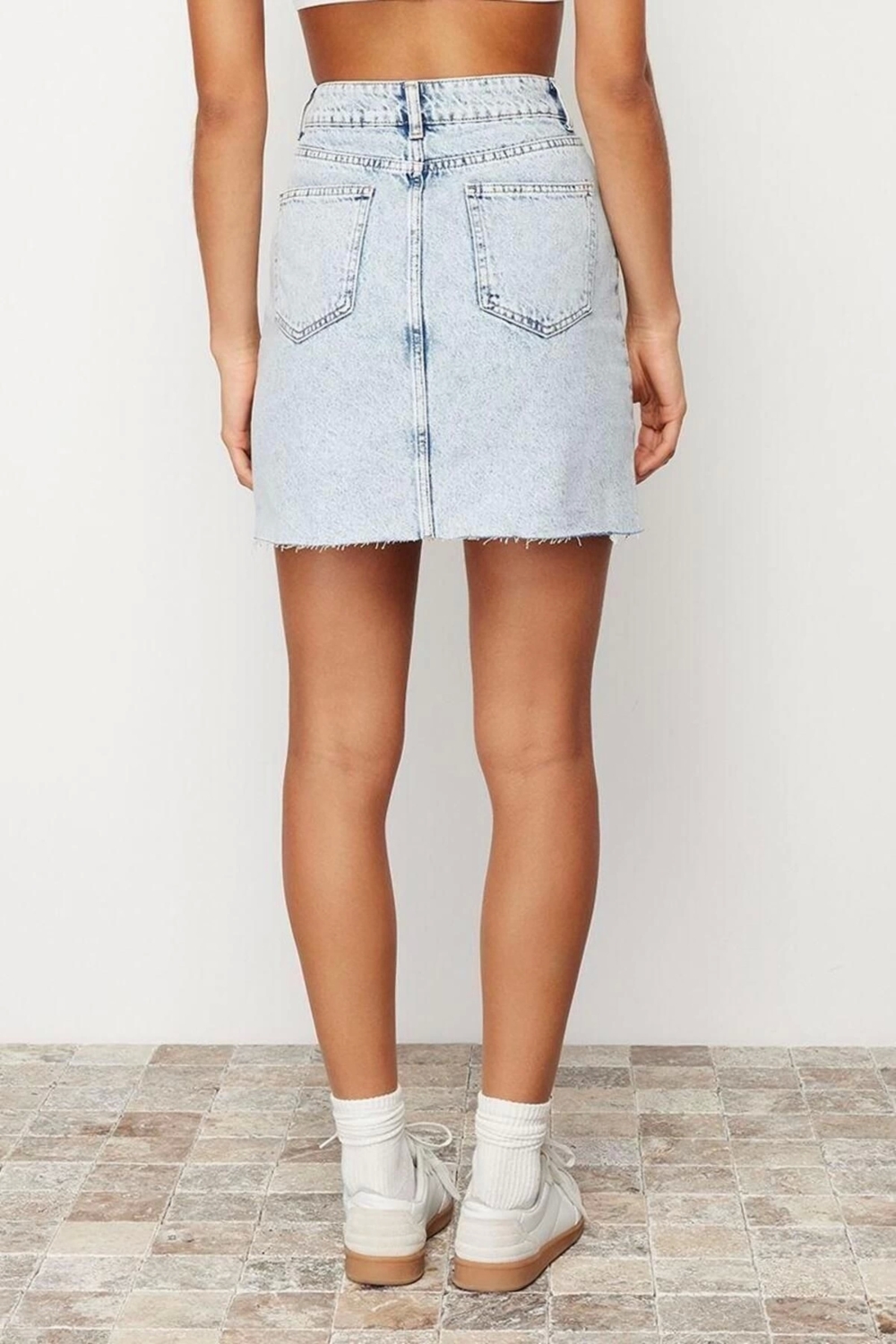 Moda A-line Düz Desen Günlük Mini Boy Yüksek Bel Mini Denim Etek
