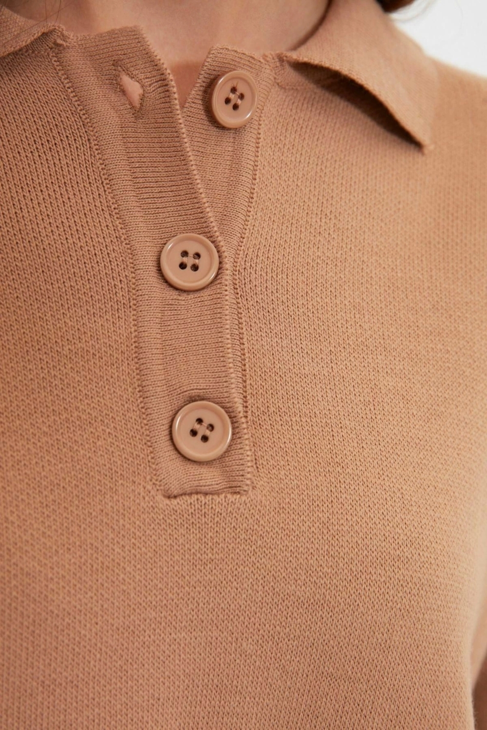 Moda Triko Yüksek Bel Düz Polo Yaka Düşük Kol Casual Günlük Polo Yaka Tunik-Pantolon Triko Takım