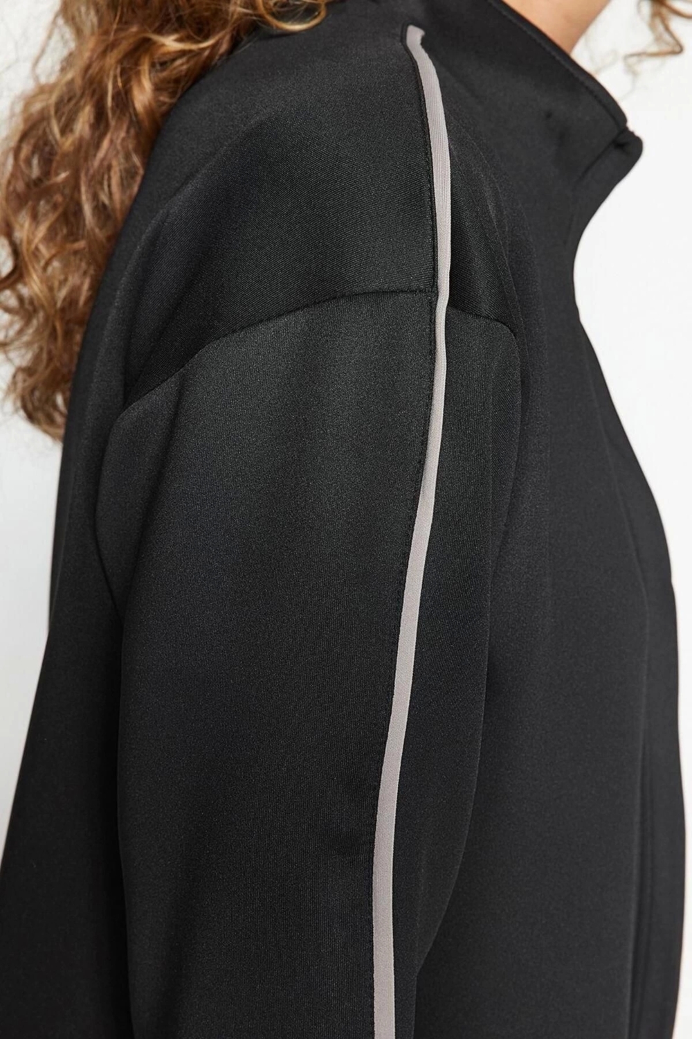 Moda Örme Düz Casual Günlük Siyah Fermuarlı Scuba Hırka-Pantolon Örme Alt-Üst Takım