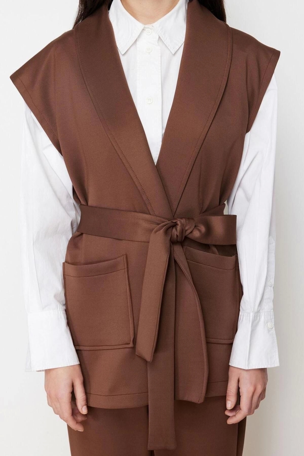 Moda Örme Düz Düşük Kol Casual Günlük Kuşaklı Scuba Örme Alt Üst Takım