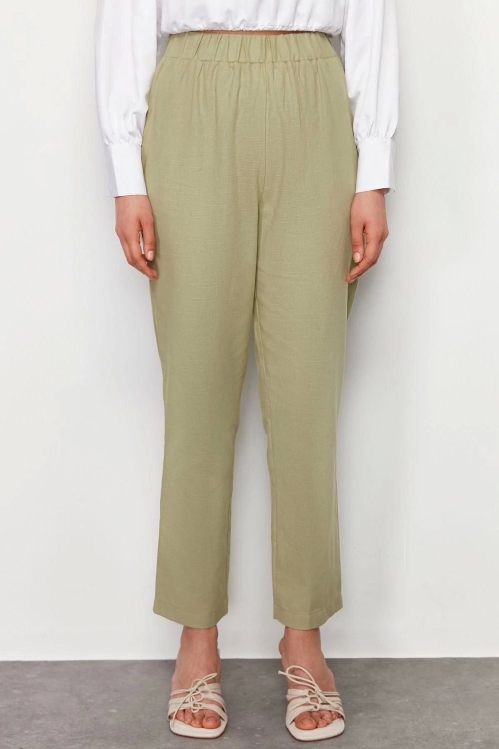 Moda Dik Yaka Düşük Kol Casual Günlük Safari Model Dokuma Gabardin Yelek Pantolon Alt Üst Takım